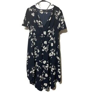 Shein Curve Women's Plus Size 1X Faux Wrap Midi Dress V Neck Navy Blue  Floral